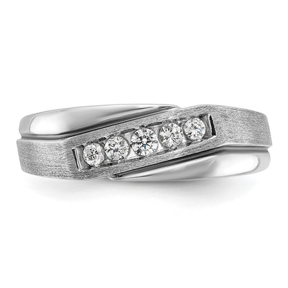 IB Goodman 14k White Gold with Black Rhodium Mens Polished Satin and Grooved 5-Stone 1/4 Carat AA Diamond Ring