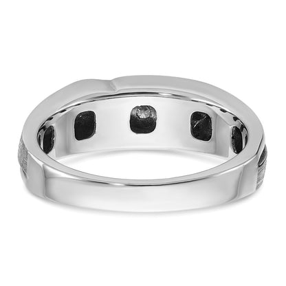 IB Goodman 14k White Gold with Black Rhodium Mens Polished Satin and Grooved 5-Stone 1/4 Carat AA Diamond Ring