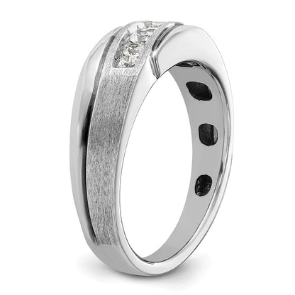 IB Goodman 14k White Gold Polished Satin and Grooved 5-Stone Mens Ring Mounting