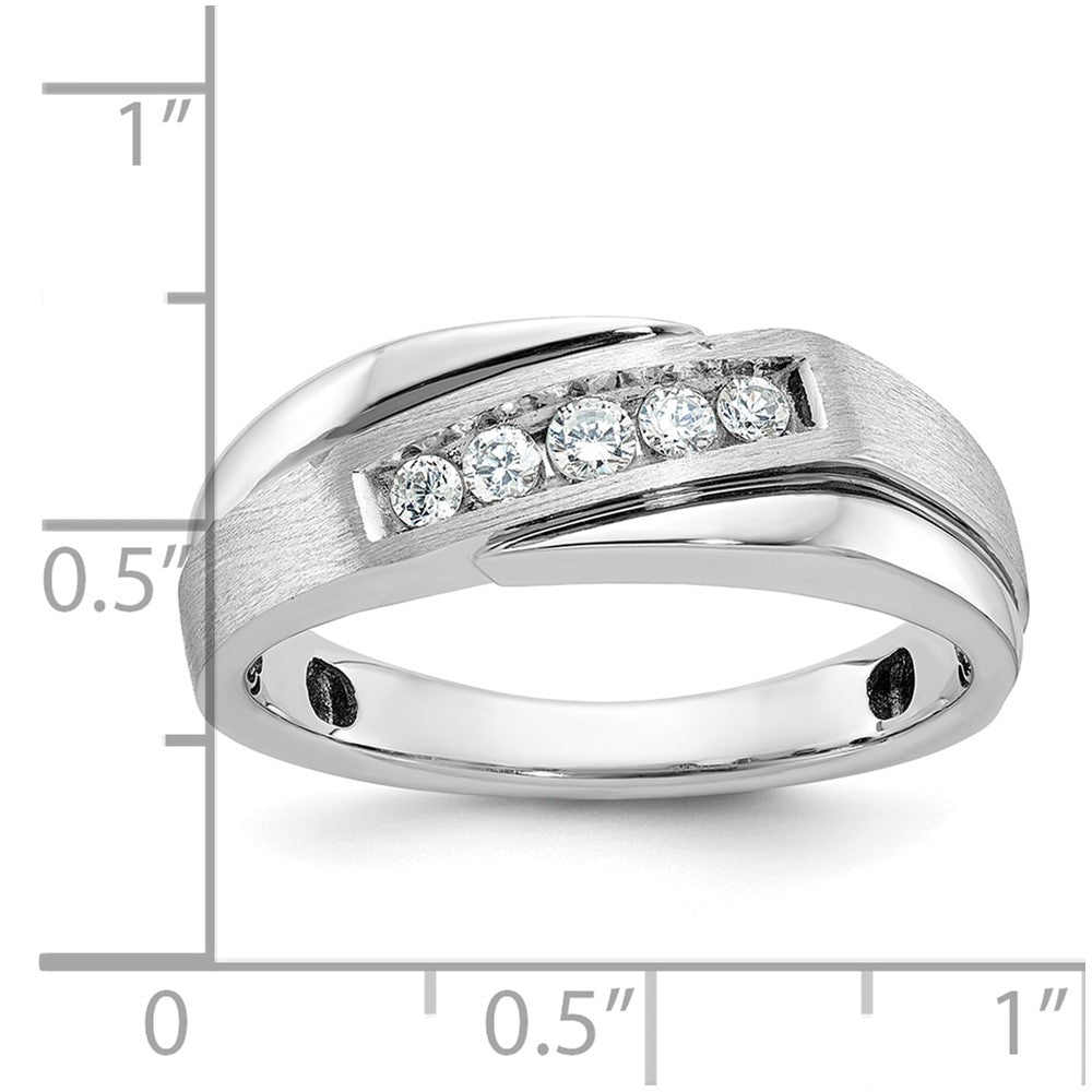 IB Goodman 14k White Gold with Black Rhodium Mens Polished Satin and Grooved 5-Stone 1/4 Carat AA Diamond Ring