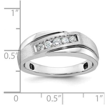 IB Goodman 14k White Gold with Black Rhodium Mens Polished Satin and Grooved 5-Stone 1/4 Carat AA Diamond Ring