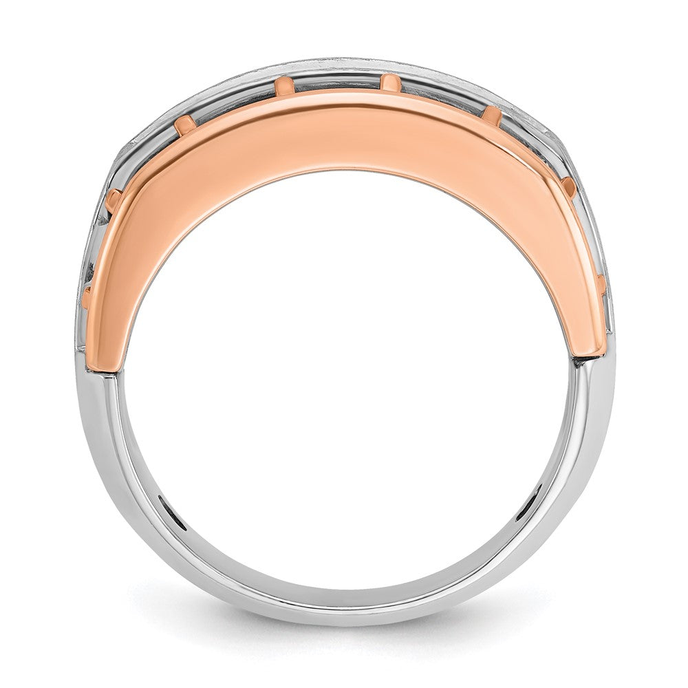 IBGoodman 10k White and Rose Gold Men's Polished Satin and Cut-Out 5-Stone 1 Carat A Quality Diamond Ring