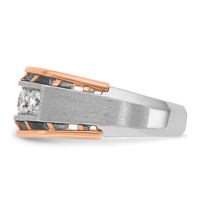 IBGoodman 10k White and Rose Gold Men's Polished Satin and Cut-Out 5-Stone 1 Carat A Quality Diamond Ring