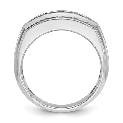 IB Goodman 10k White Gold Mens Polished/Satin 3-Row Holds 5-3.7mm/24-1.3mm Stones Ring Mounting