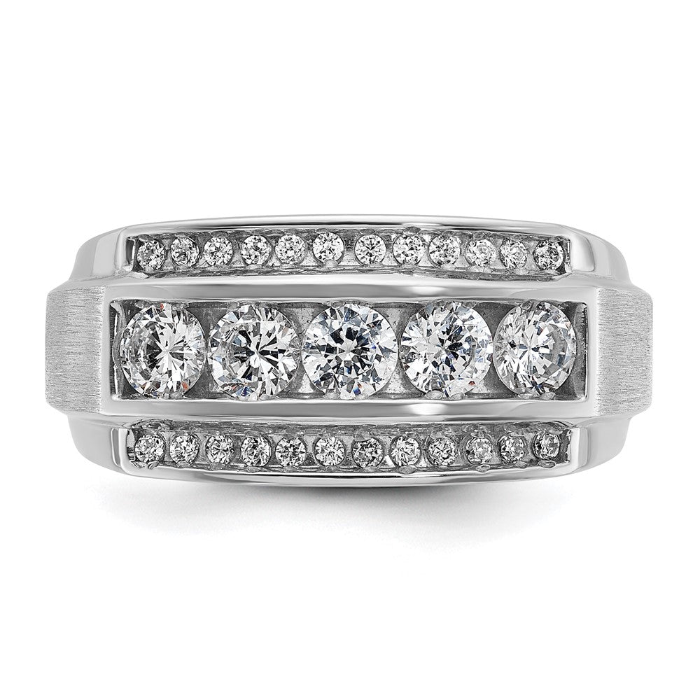 IB Goodman 10k White Gold Mens Polished/Satin 3-Row Holds 5-3.7mm/24-1.3mm Stones Ring Mounting