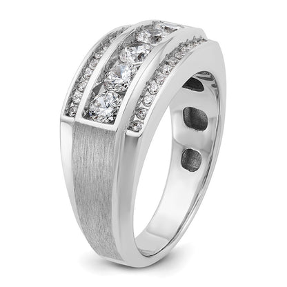 IBGoodman 10k White Gold Men's Polished and Satin 3-Row 1 1/4 Carat A Quality Diamond Ring