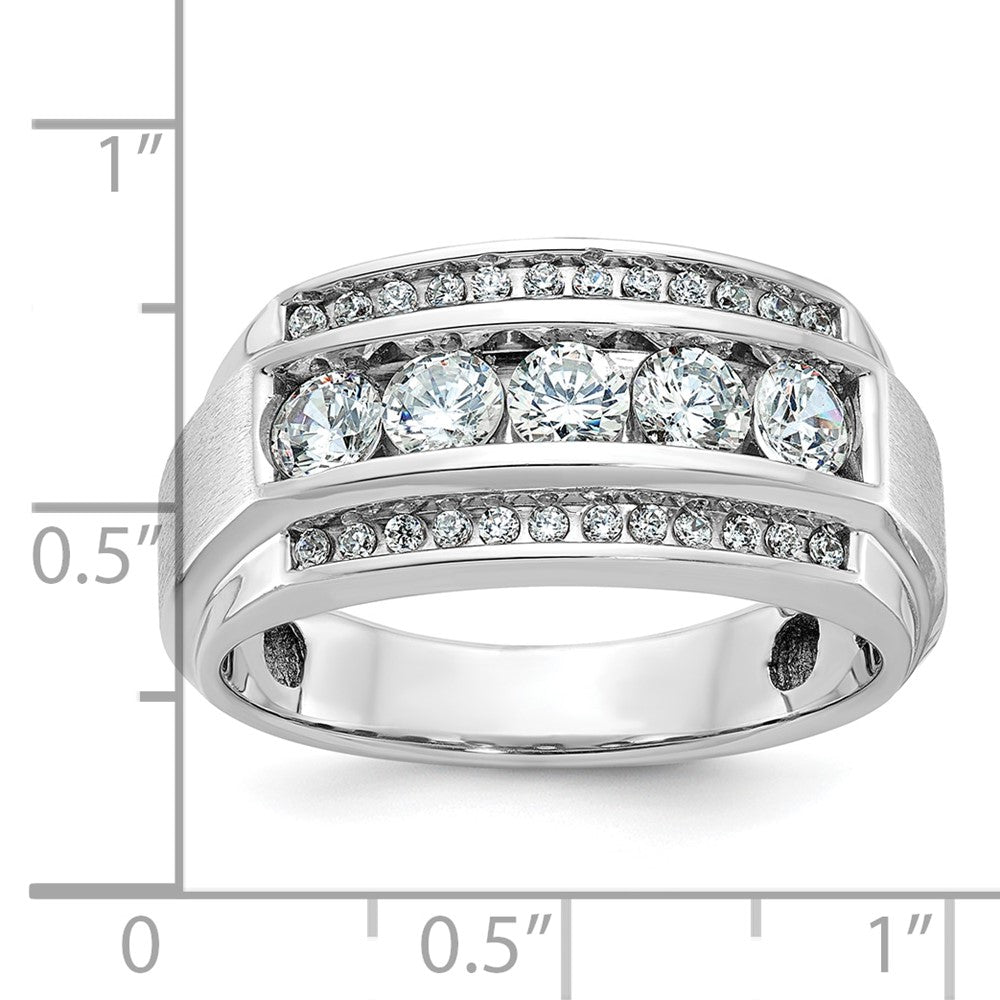 IB Goodman 10k White Gold Mens Polished/Satin 3-Row Holds 5-3.7mm/24-1.3mm Stones Ring Mounting