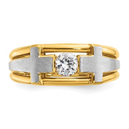 IBGoodman 14k Two tone 1/2 carat Lab Grown Diamond VS/SI+ G+ Complete Polished Satin and Cut Out Men's Cross Ring