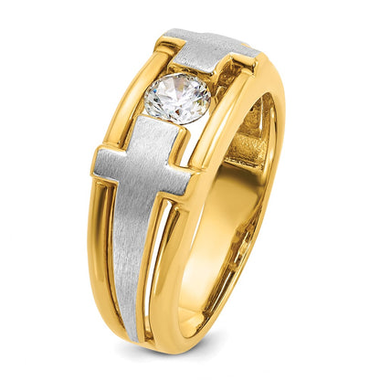 IBGoodman 14k Two tone 1/2 carat Lab Grown Diamond VS/SI+ G+ Complete Polished Satin and Cut Out Men's Cross Ring