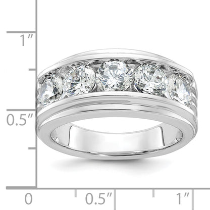 IBGoodman 14k White Gold Five Stone Polished Brushed and Grooved Men's Ring Mounting