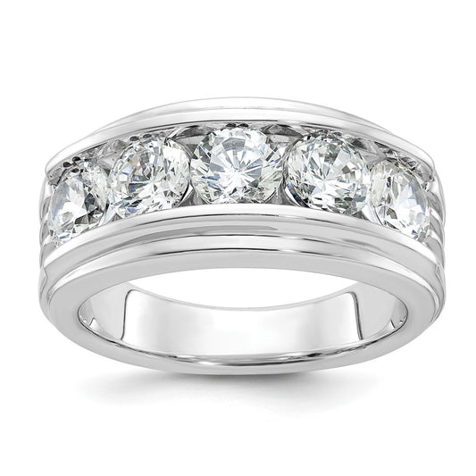 IBGoodman 14k White Gold Five Stone Polished Brushed and Grooved Men's Ring Mounting