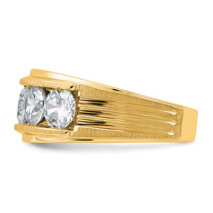 True Origin IBGoodman 14k 3 1/2 carat Lab Grown Diamond VS+ F+ Five Stone Complete Polished Brushed and Grooved Men's Ring
