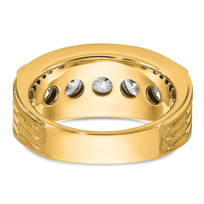 True Origin IBGoodman 14k 3 1/2 carat Lab Grown Diamond VS+ F+ Five Stone Complete Polished Brushed and Grooved Men's Ring