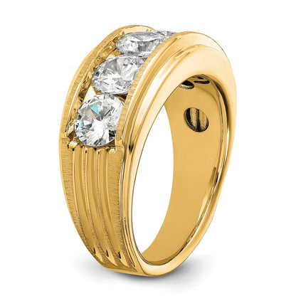 True Origin IBGoodman 14k 3 1/2 carat Lab Grown Diamond VS+ F+ Five Stone Complete Polished Brushed and Grooved Men's Ring