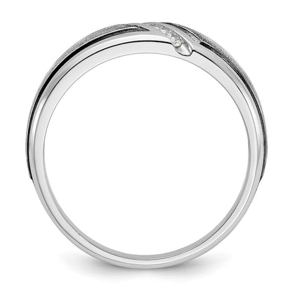 IBGoodman 14k White Gold with Black Rhodium Men's Polished and Satin 1/15 Carat AA Quality Diamond Ring