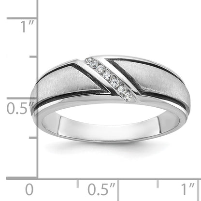 IBGoodman 14k White Gold with Black Rhodium Men's Polished and Satin 1/15 Carat AA Quality Diamond Ring