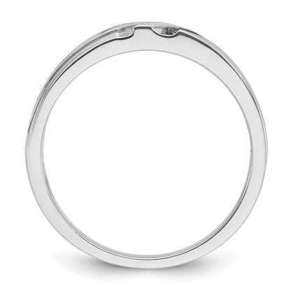 IBGoodman 14k White Gold with Black Rhodium Men's Polished Satin and Grooved 1/8 Carat AA Quality Black and White Diamond Ring