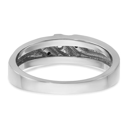 IBGoodman 14k White Gold with Black Rhodium Men's Polished Satin and Grooved 1/8 Carat AA Quality Black and White Diamond Ring
