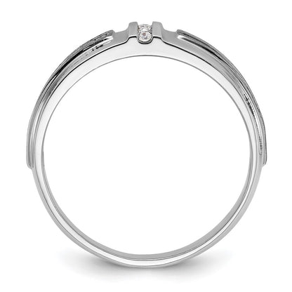 IBGoodman 14k White Gold with Black Rhodium 1/20 carat Lab Grown Diamond VS/SI+ G+ Complete Polished Satin and Grooved Five Stone Men's Ring