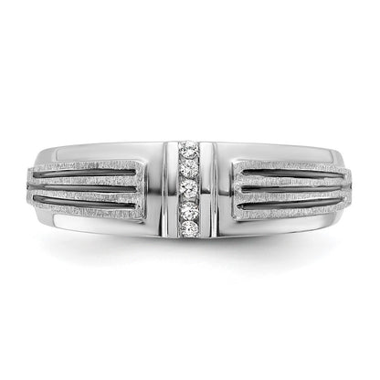 IBGoodman 14k White Gold Polished Satin and Grooved Five Stone Men's Ring Mounting