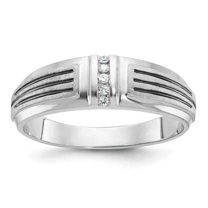 IBGoodman 14k White Gold with Black Rhodium 1/20 carat Lab Grown Diamond VS/SI+ G+ Complete Polished Satin and Grooved Five Stone Men's Ring