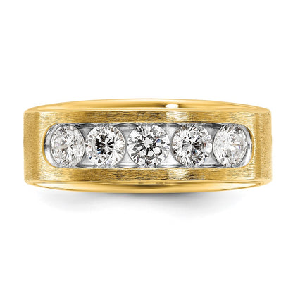IBGoodman 14k with White Rhodium 1 carat Lab Grown Diamond VS/SI+ G+ Five Stone Complete Polished and Brushed Men's Ring