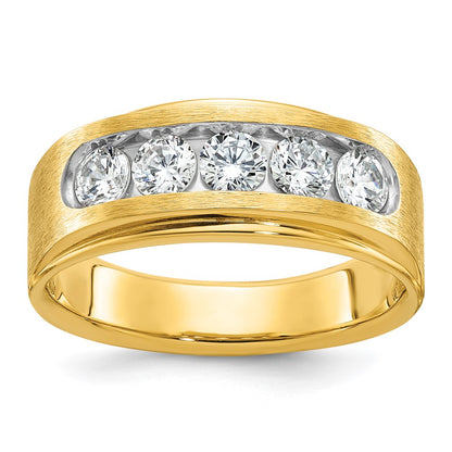 IBGoodman 14k Men's Polished and Brushed 5-Stone 1 Carat AA Quality Diamond Ring