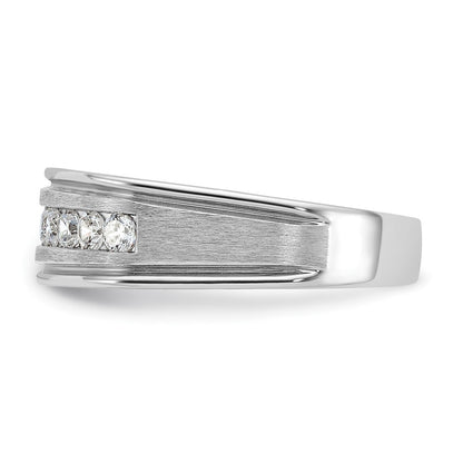 IBGoodman 14k White Gold Men's Polished Brushed and Grooved 9-Stone 1/2 Carat AA Quality Diamond Ring