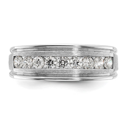 IBGoodman 14k White Gold 1/2 carat Lab Grown Diamond VS/SI+ G+ Nine Stone Complete Polished Brushed and Grooved Men's Ring