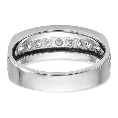 IBGoodman 14k White Gold 1/2 carat Lab Grown Diamond VS/SI+ G+ Nine Stone Complete Polished Brushed and Grooved Men's Ring