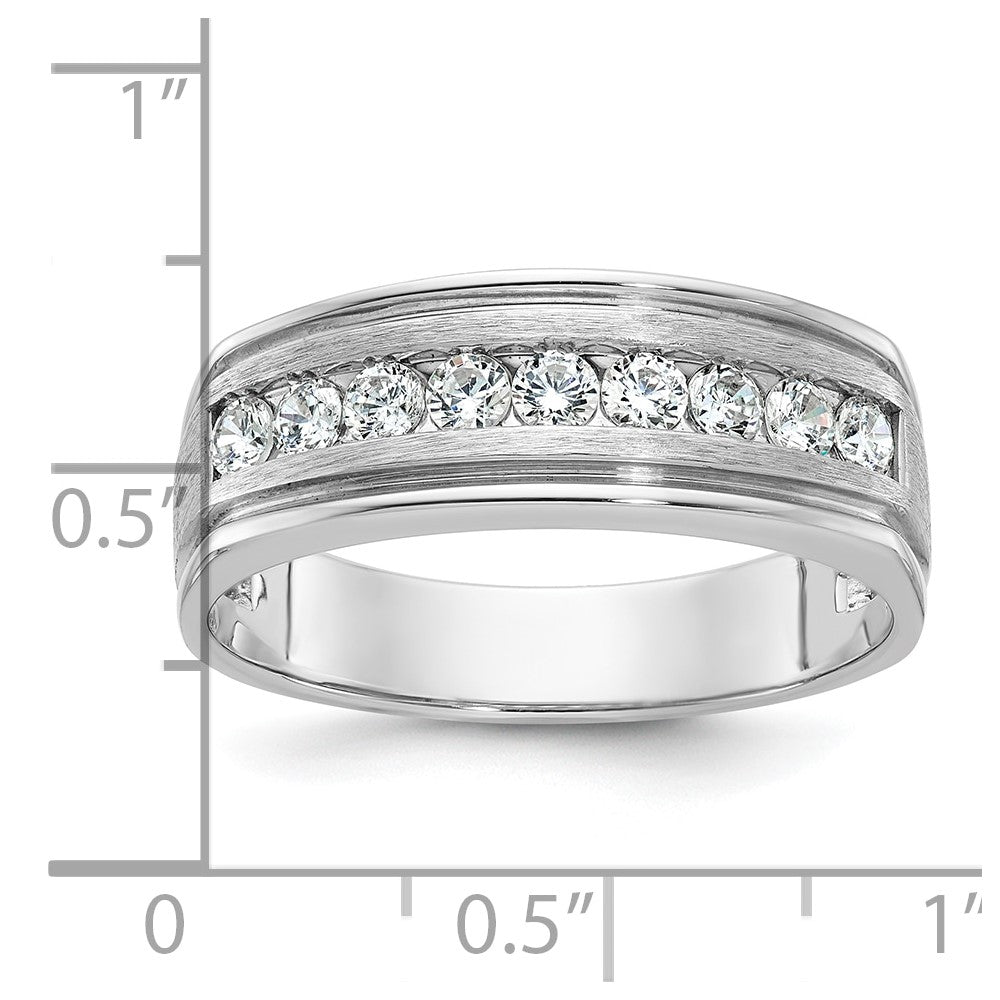 IBGoodman 14k White Gold Men's Polished Brushed and Grooved 9-Stone 1/2 Carat AA Quality Diamond Ring
