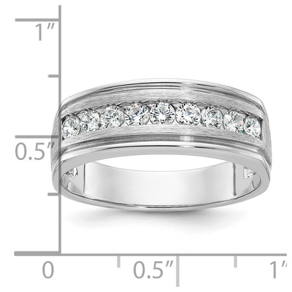 IBGoodman 14k White Gold Men's Polished Brushed and Grooved 9-Stone 1/2 Carat AA Quality Diamond Ring