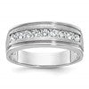 IBGoodman 14k White Gold Men's Polished Brushed and Grooved 9-Stone 1/2 Carat AA Quality Diamond Ring