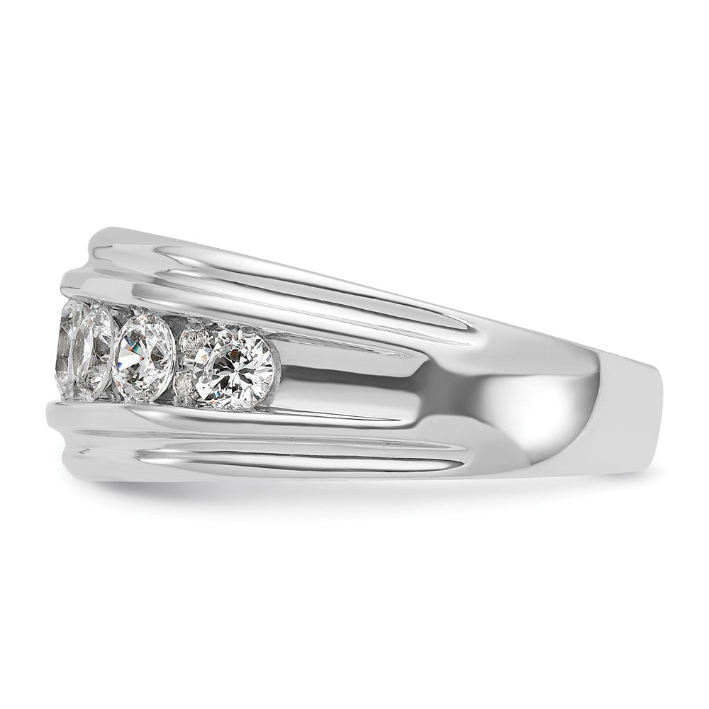 IBGoodman 10k White Gold Men's Polished and Grooved 2 Carat A Quality Diamond Ring
