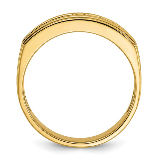 IBGoodman 14k Men's Polished and Satin Square 10-Stone 1/2 Carat AA Quality Diamond Ring