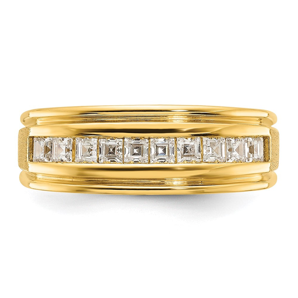 IBGoodman 14k Men's Polished and Satin Square 10-Stone 1/2 Carat AA Quality Diamond Ring