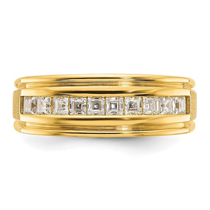 IBGoodman 14k Men's Polished and Satin Square 10-Stone 1/2 Carat AA Quality Diamond Ring