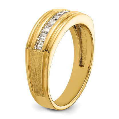 IBGoodman 14k Men's Polished and Satin Square 10-Stone 1/2 Carat AA Quality Diamond Ring