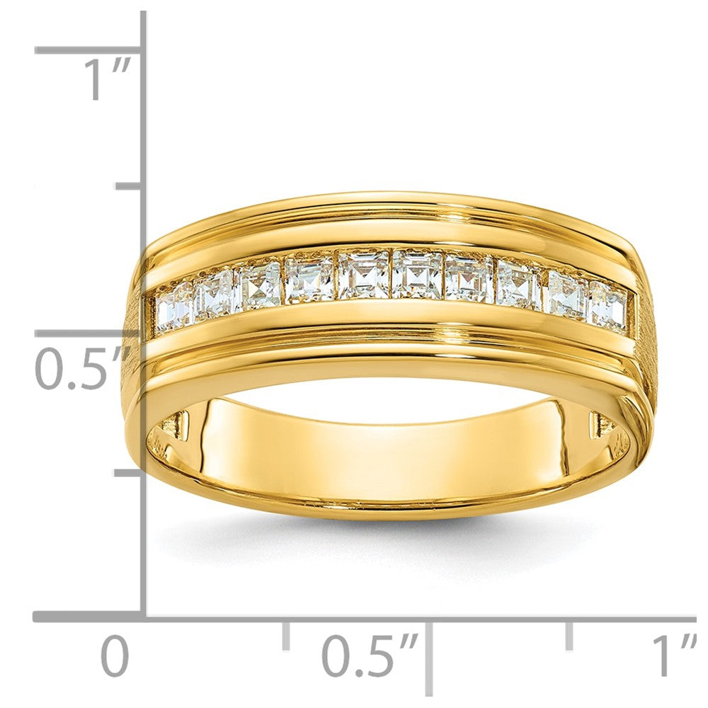 IBGoodman 14k Men's Polished and Satin Square 10-Stone 1/2 Carat AA Quality Diamond Ring