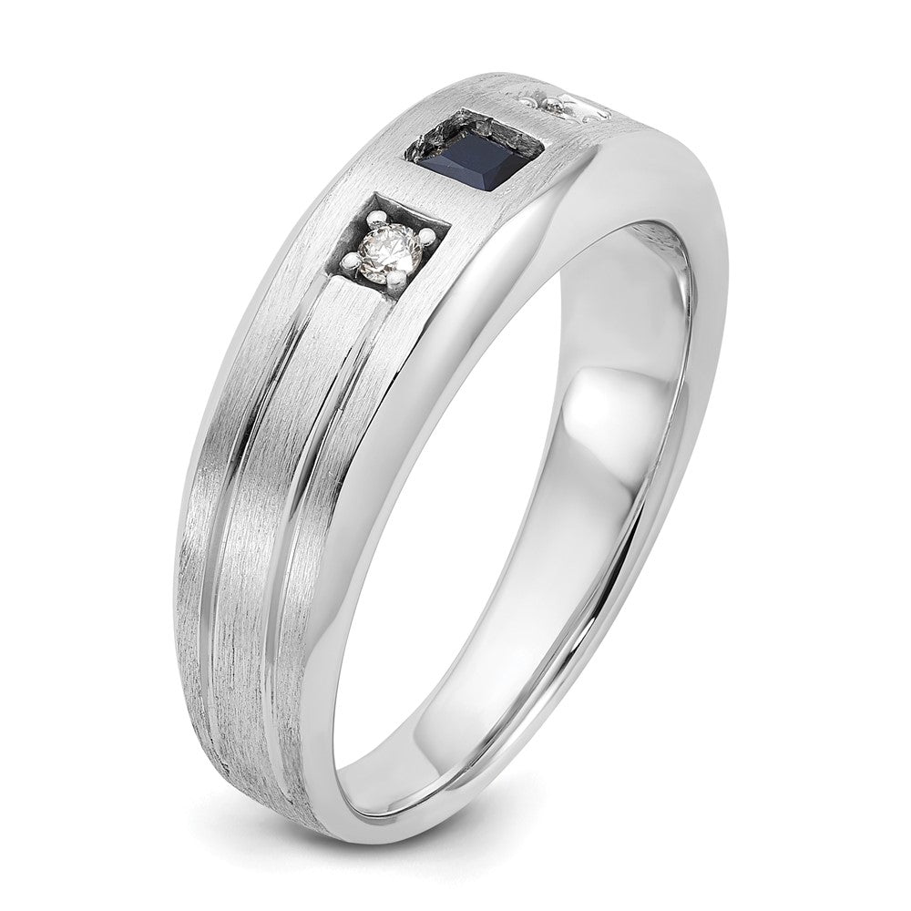 IBGoodman 14k White Gold 1/15 carat Lab Grown Diamond VS/SI+ G+ and Lab Created Blue Sapphire Complete Men's Ring