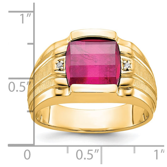 IB Goodman 10k Mens Satin 9.5mm Cushion Barrel Lab Created Ruby and Diamond Complete Ring
