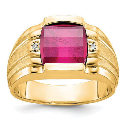 IB Goodman 10k Mens Satin 9.5mm Cushion Barrel Lab Created Ruby and Diamond Complete Ring
