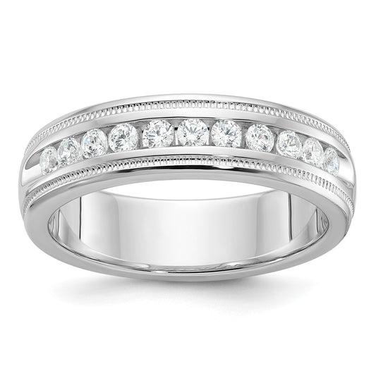 IBGoodman 14k White Gold Men's Polished and Milgrain 11-Stone Ring Mounting