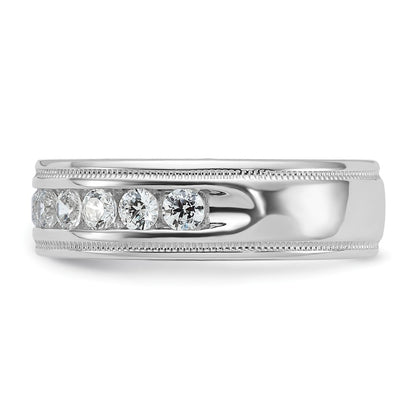 IBGoodman 14k White Gold Men's Polished and Milgrain 11-Stone 1 Carat AA Quality Diamond Ring