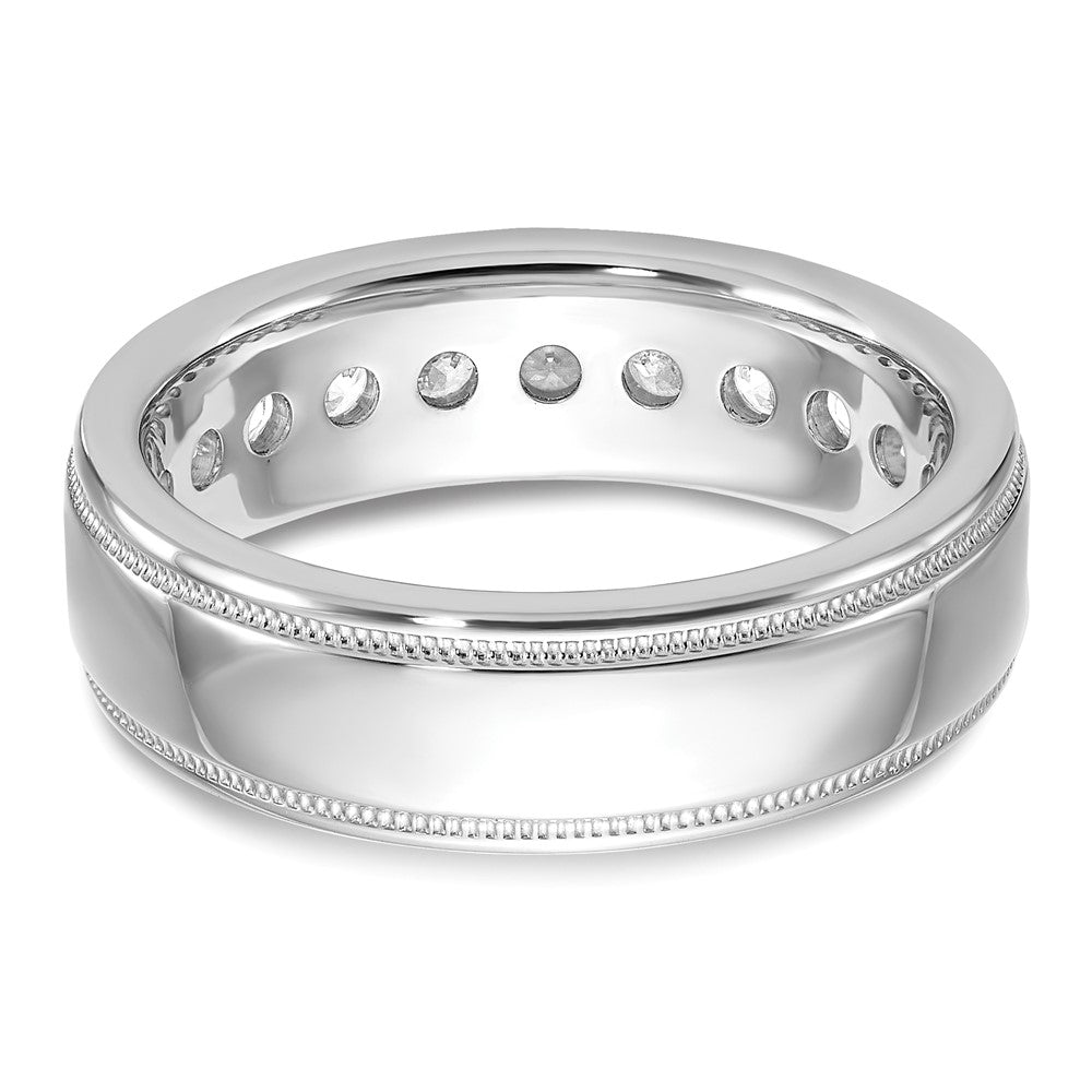 IBGoodman 14k White Gold Men's Polished and Milgrain 11-Stone 1 Carat AA Quality Diamond Ring