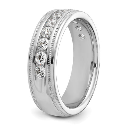 IBGoodman 14k White Gold Men's Polished and Milgrain 11-Stone 1 Carat AA Quality Diamond Ring