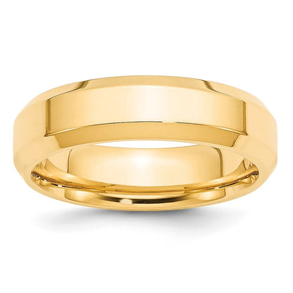 14k Yellow Gold 6mm Beveled Edge Comfort Fit Wedding Band Size 10.5