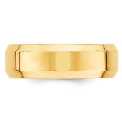 14k Yellow Gold 7mm Beveled Edge Comfort Fit Wedding Band Size 12