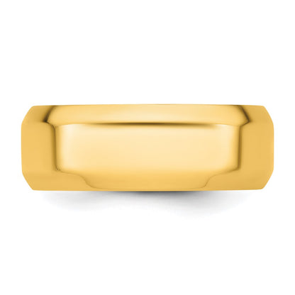 14k Yellow Gold 8mm Beveled Edge Comfort Fit Wedding Band Size 10