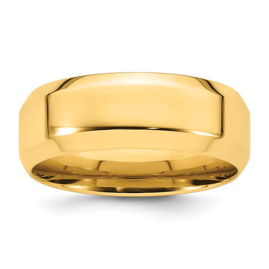 14k Yellow Gold 8mm Beveled Edge Comfort Fit Wedding Band Size 5